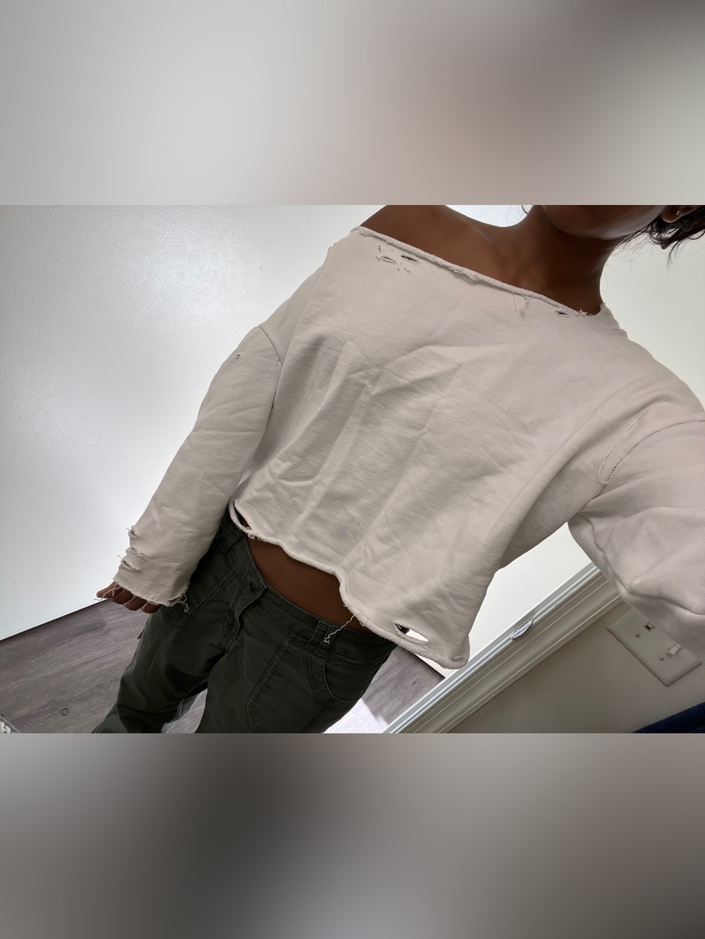 Distressed white sweater size S